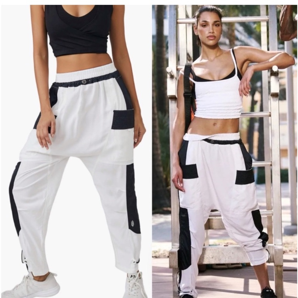 Free People Movement Tricked Out White & Black Cargo Pants